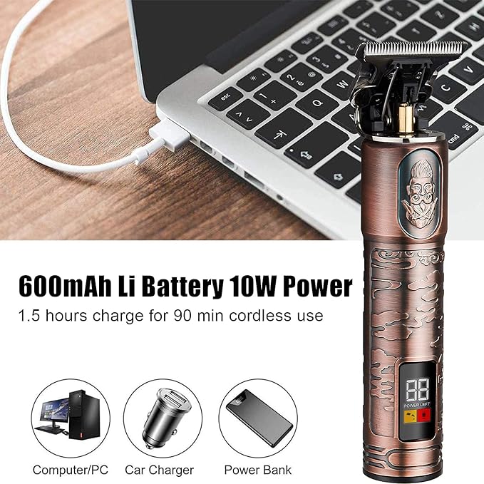 Ornate Hair Clippers for Men, Cordless Edgers Clippers Professional Hair & Beard Trimmer for Barber Pro Zero Gapped T-Blade Trimmer with LCD Display, Rose Gold