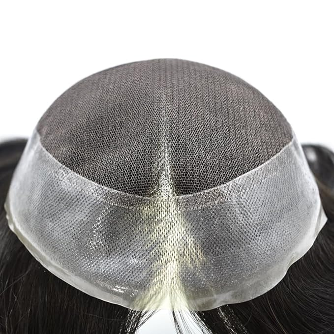 Toupee for Men French Lace Center Human Hair Replacement Systems Transparent Lace Center Hair Piece Mens Toupee Hair Units for Man 8"X10" #1B10 1B# OFF BLACK WITH 10% SYNTHETIC GREY