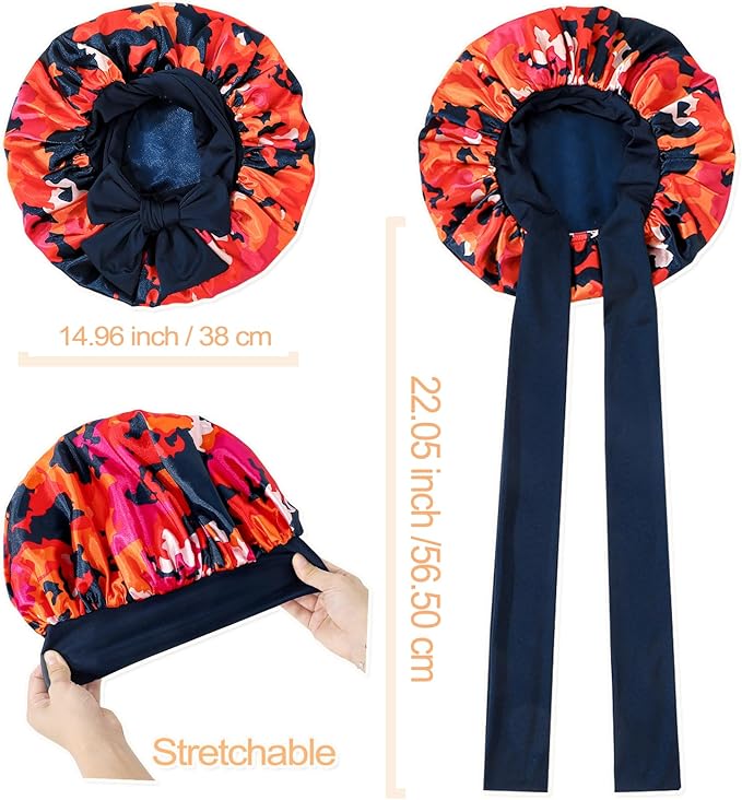 GDTOGRT Satin Silk Bonnet for Sleeping Women - Double Layer Sleep Hair Bonnets Caps for Curly Braid Hair with Tie Band