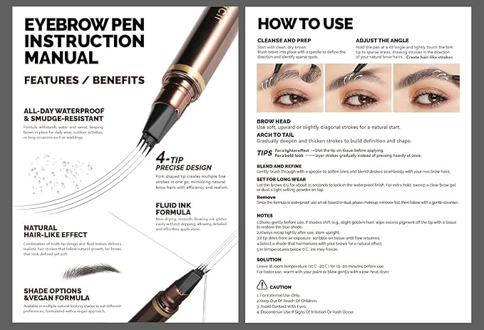 2 Pack Eyebrow Pen, Waterproof Microblading Eyebrow Pencil, 4 Tip Precise Eye Brow Makeup Pen for Women to Effortlessly Create Hair Like Natural Brows, Non Dry Out and Last All Day (Espresso)
