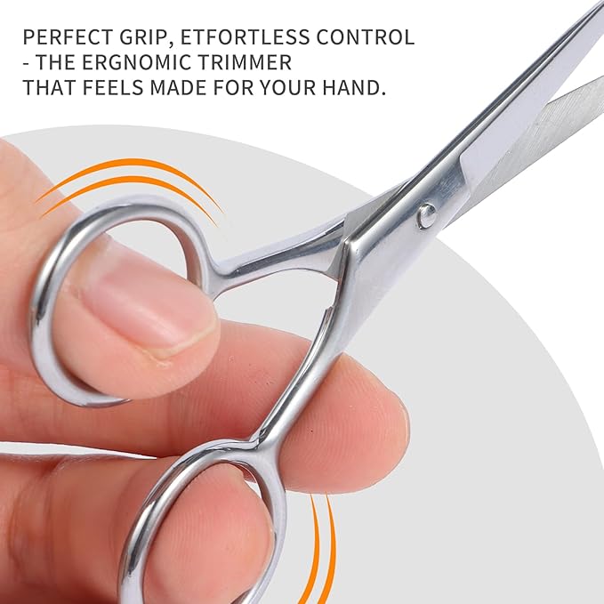 2PCS Small Grooming Scissors for Men and Women, Facial Hair Trimming Scissors with Straight & Rounded Safety Tips for Eyebrows, Nose Hair, Beard, Mustache, Eyelashes, and Ear Hair - Silver & Black
