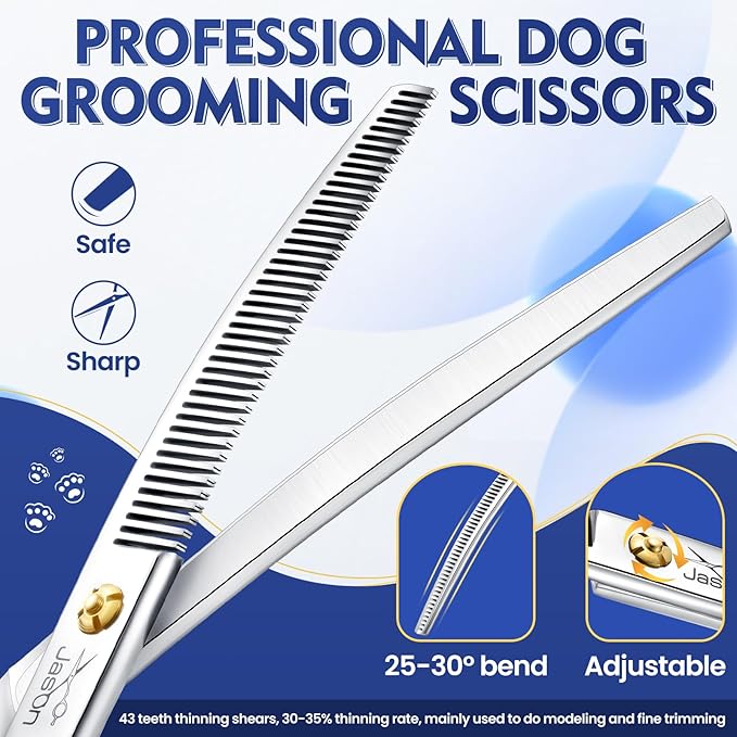 JASON Curved Thinner Dog Scissors - Ergonomic Updated Dog Grooming Scissors Sharp Curved Blender Dog Shears 440C Stainless Steel Grooming Shears Professional Pet Shears for Groomer