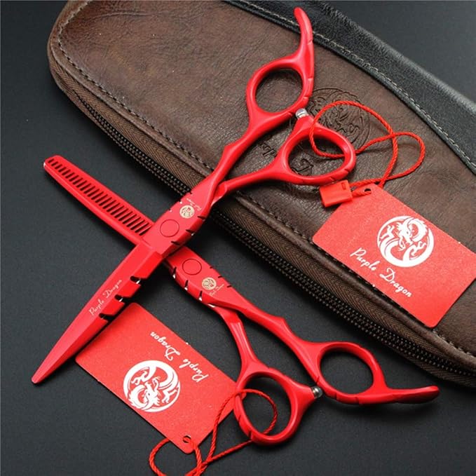 Purple Dragon Professional Japan 440C Hair Salon Cutting Shear and Barber Thinning Scissor Hairdressing Shear Set with Bag