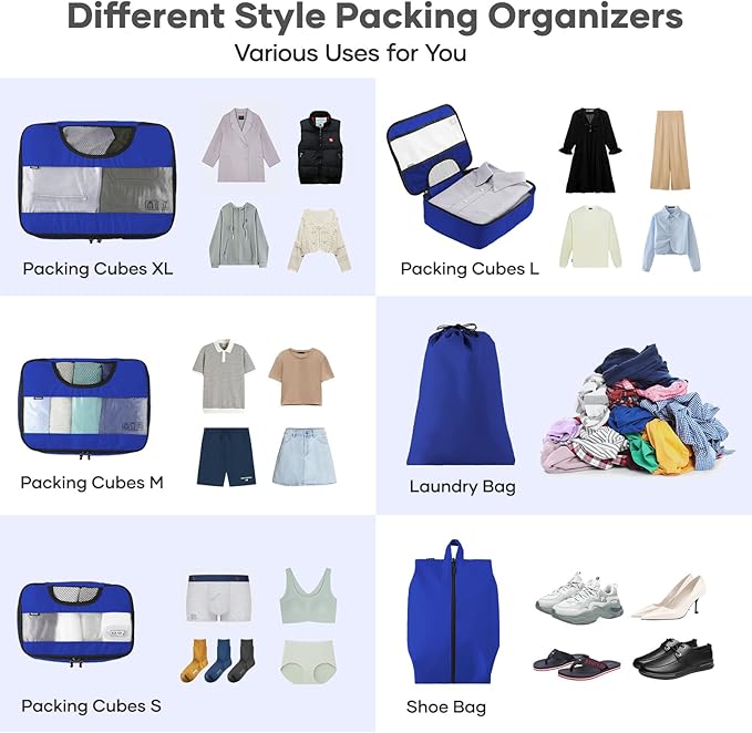 Veken 6 Set Compression Packing Cubes for Travel Essentials Luggage Accessories