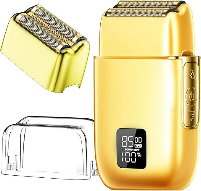 Electric Foil Shavers for Men, 3 Speed Electric Razor for Men, High Speed Dual Floating Blades, IPX7 Waterproof Wet & Dry, LED Display, USB Type C Charging, Foil Razor for Face/Beard/Head (Gold)