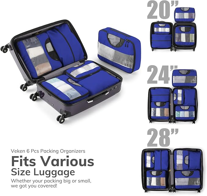 Veken 6 Set Compression Packing Cubes for Travel Essentials Luggage Accessories