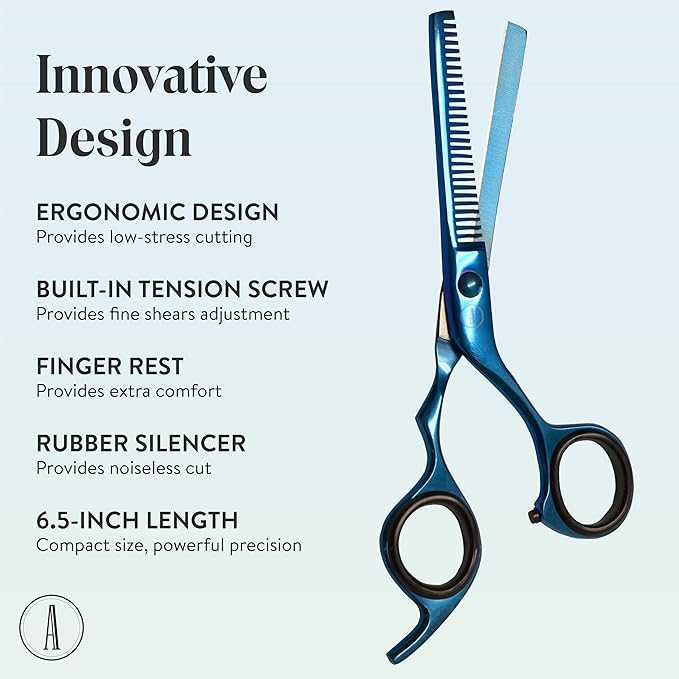 ANDUSTRIAL - Professional Hair Cutting And Thinning Scissors/Shears For Men/Women/Home/Salon - Premium High Carbon Steel Quality - Smooth And Sharp - 6.5 Inch, Blue