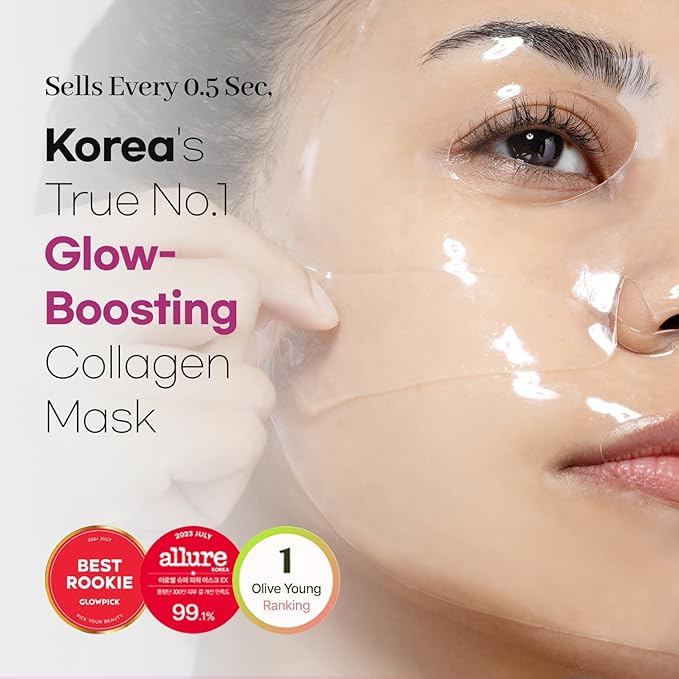 AROCELL Super Collagen Mask 7 Facial Sheet 5,000,000ppb Overnight Dual Matrix Hydrogel Masks with Low Molecular Weight Collagen for Elasticity Hydrating Anti-Aging Cooling Korean Skincare, 43g x 7ea