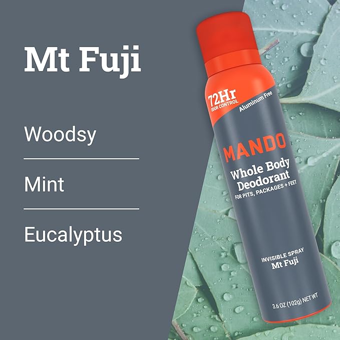 Mando Whole Body Deodorant For Men - Invisible Spray Deodorant - 72 Hour Odor Control - Low Irritation Formula - Aluminum Free, Benzene Free - 3.6 ounce Cans (Pack of 2) - Mt Fuji
