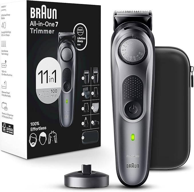 Braun All-in-One Men's Shaving Kit Series 7 7420, 11-in-1 Beard, Face, Nose, Ear Trimmer, Hair Clippers, Body Groomer and Manscaping
