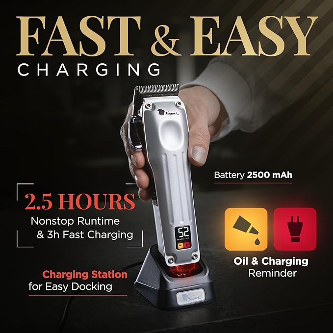 Fagaci Professional Hair Clippers for Men with Superior Precision, 5X Longer Sharpness Professional Barber Clippers Cordless with 2 Blades Fade & Taper, Brushless Motor Mens Hair Clipper Cordless Set