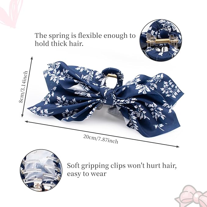 Bow Claw Clips Bow Hair Clips Blue White 2PCS Big Hair Bows for Women Butterfly Styling Large Hair Clips for Thick Hair for Girls Hair Accessories for Teen