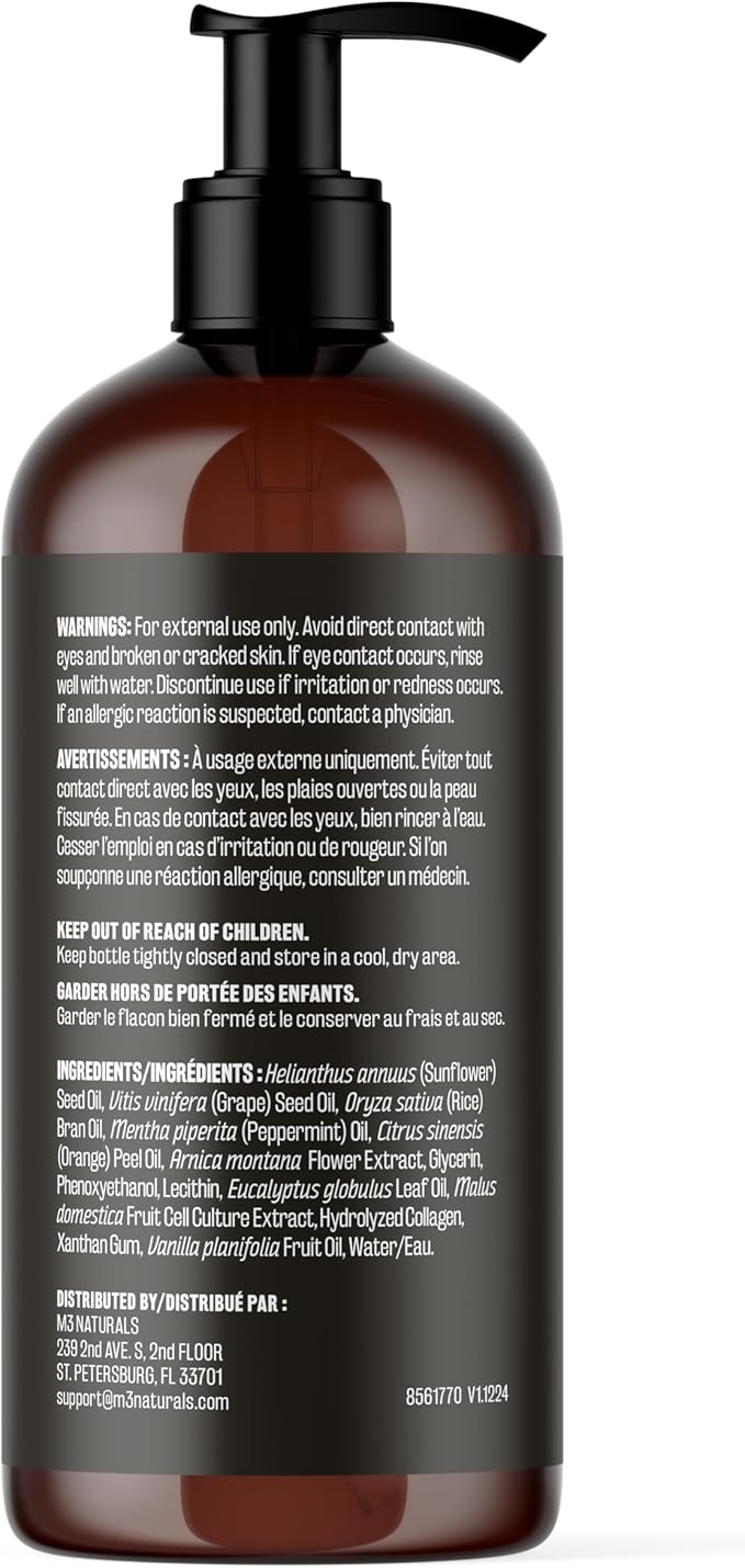 Arnica Sore Muscle Massage Oil with Collagen, Stem Cells, and Menthol, Anti-Cellulite Therapy for Full Body, Fast-Absorbing Multipurpose Treatment, 8 fl oz by M3 Naturals