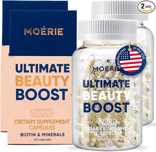 Moerie Hair Growth Supplement for Women & Men - Hair Skin and Nails Vitamins With Biotin, Q10 & Minerals - For Thicker, Fuller Hair & Hair Loss Treatment - Advanced Beadlet Delivery System - 120 Pills