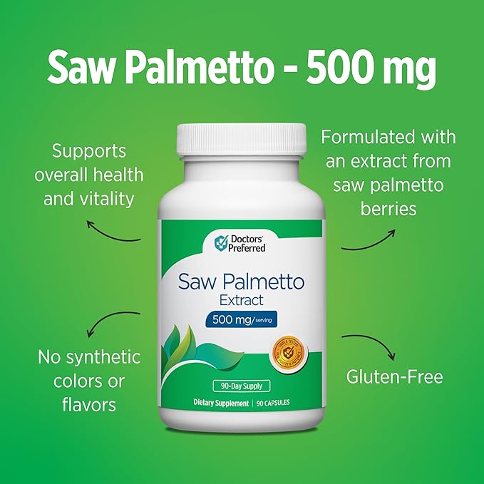 DOCTORS' PREFERRED Saw Palmetto for Men and Women Extract Supplement — 500 mg/Serving | 90 Capsules