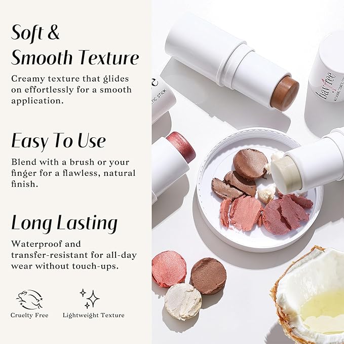 KIMUSE Face Sticks Trio, Cream Blush Stick & Highlighter Stick & Contour Stick for Sculpt the Cheeks, Long Lasting Cream Contour Stick Trio for Face Makeup, with Brush