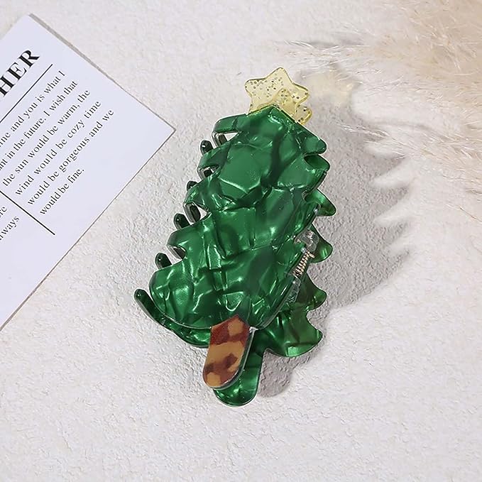 1pc Christmas Tree Hair Clip, Xmas Acetic Acid Claw Clips, Large Hair Claw Clips for Thick/Thin Hair, Cute Green Tree Design Medium Hairpin, Sparkling Hair Accessories for Christmas Decor