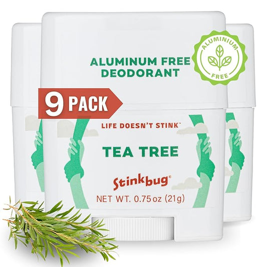 Stinkbug Naturals Organic Aluminum Free Travel Size Deodorant Stick with Tea Tree, Coconut Oil, Paraben Free, Sensitive Skin Deodorant, 0.75 Ounce Pack of 9