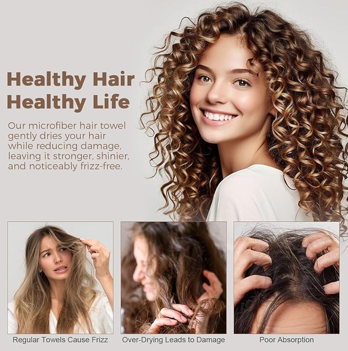 HOMEXCEL 2 Pack XL Microfiber Hair Towels Waffle Weave- 40 x 26.5 inches Fast Drying Turbans for Long, Thick, Curly Hair - Anti Frizz Wrap with Elastic Strap, Blue/Pink