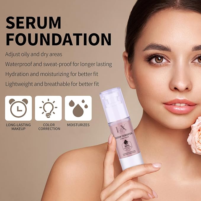 Moisturizing Foundation with 1% Hyaluronic acid, Deep Hydration & High Coverage Serum Foundation for A Smooth & Satin Finish, 209 Medium