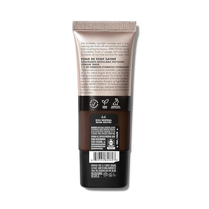 e.l.f. Soft Glam Foundation, Medium Coverage, Long-Lasting & Buildable Foundation For A Smooth, Satin Finish, Vegan & Cruelty-Free, 64 Rich Neutral