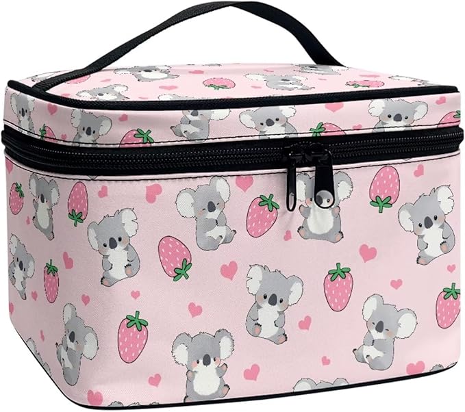 JoyLamoria Strawberry Koala Toiletry Bag Makeup Bag Pouch Cosmetic Bag Toiletry Bag Desk Cosmetics Pouch Storage with Strap