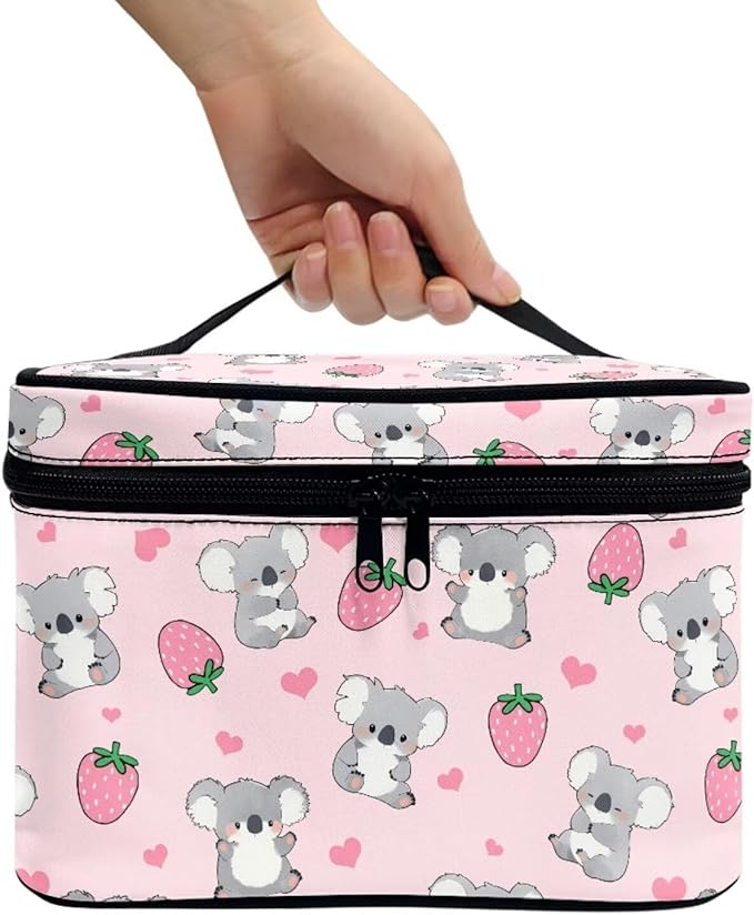 JoyLamoria Strawberry Koala Toiletry Bag Makeup Bag Pouch Cosmetic Bag Toiletry Bag Desk Cosmetics Pouch Storage with Strap