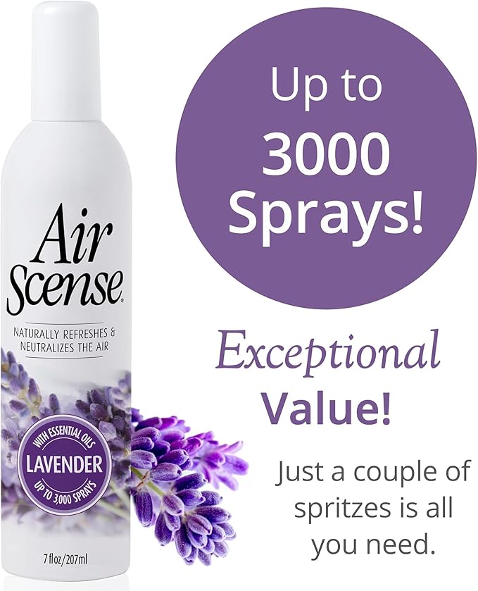 Air Scense Air Freshener Deodorizer Room Spray for Bathroom & Home, Essential Oils, Natural Lavender- 7 fl oz (2-Pack)