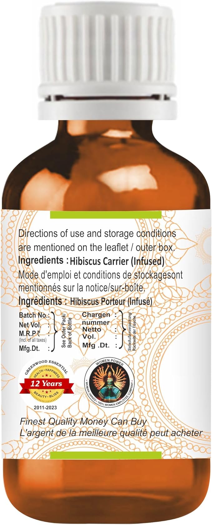 Greenwood Essential Hibiscus Oil (Hibiscus rosa-sinensis) | Traditionally Extracted | Adds Shine | Pure | Non-Sticky | Lightweight | For Hair Blends | For Men & Women | All Hair Types | 15ml (0.50 oz)