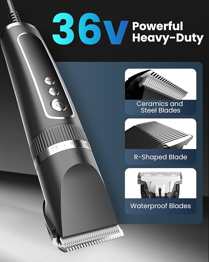 Dog Clippers for Grooming Thick Hair, 36V Electric Corded Dog Grooming Kit, 10ft 3-Speed Sheep Shears, Heavy Duty Pet Hair Trimmer with Storage Case for All Coats & Breeds