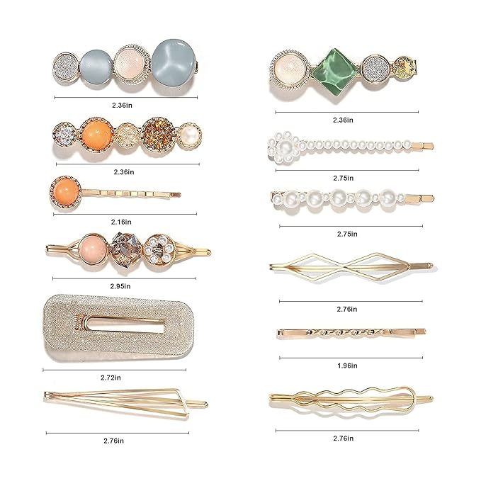Mehayi 20 PCS Macaron Pearls and Acrylic Resin Hair Clips, Handmade Cute Hair Barrettes Bobby Pins, Glitter Crystal Geometric Hairpin, Elegant Gold Hair Accessories, Gifts for Women Girls…