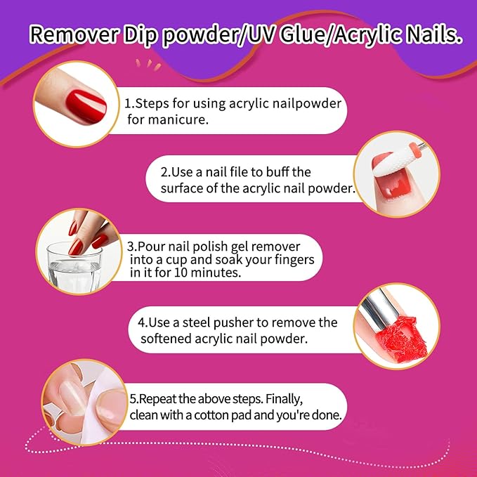 Nail Polish Remover 4Fl.Oz Nail Polish Remover Kit Professional Nail Glue Remover Quickly & Easily Remove Dip Powder Artificial Nails,Glitter Polish,Builder gel,poly gel acrylic powder.