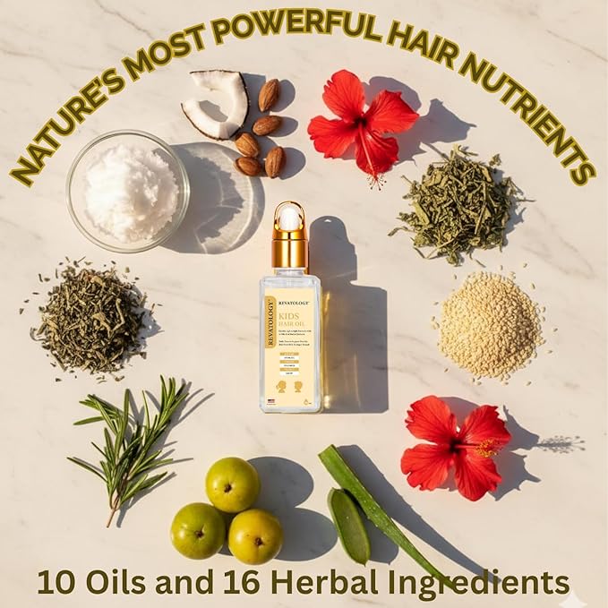 REVATOLOGY Kids & Baby Hair Growth Product High Potency Scalp & Hair Oil (Made in USA) 26 Cold-Pressed Botanicals for all Ages and Hair types -Thin, Curly, Thick Hair | Cruelty & Chemical Free