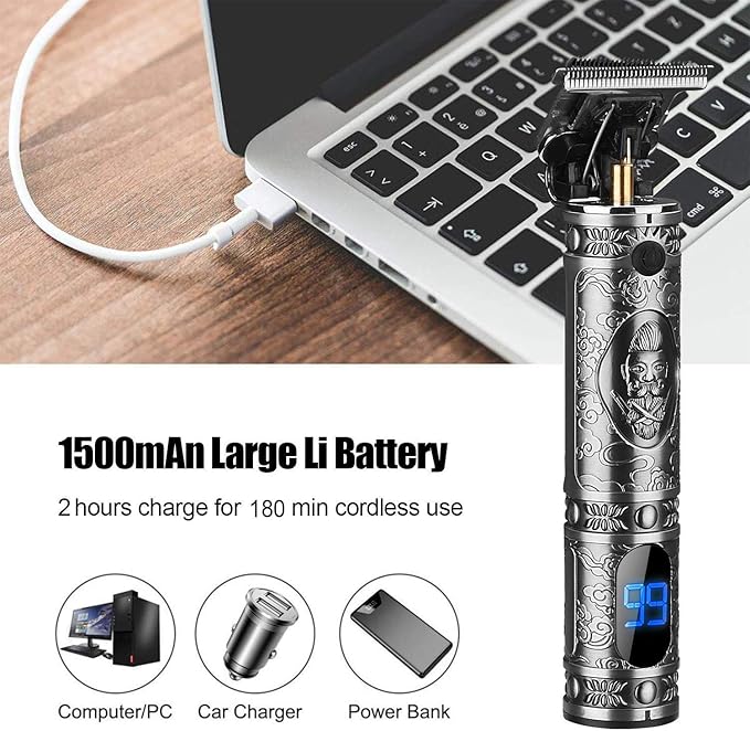 Hair Trimmer for Men, Professional Hair Clippers for Barber, Beard Trimmer for Men, Cordless Edgers Clippers, Ornate Knight T-Blade Close Cutting Trimmer with LCD, Gray