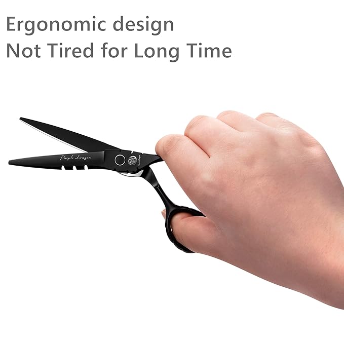 Purple Dragon Professional Japan 440C Hair Salon Cutting Shear and Barber Thinning Scissor Hairdressing Shear Set with Bag (Black, 6 Inch)