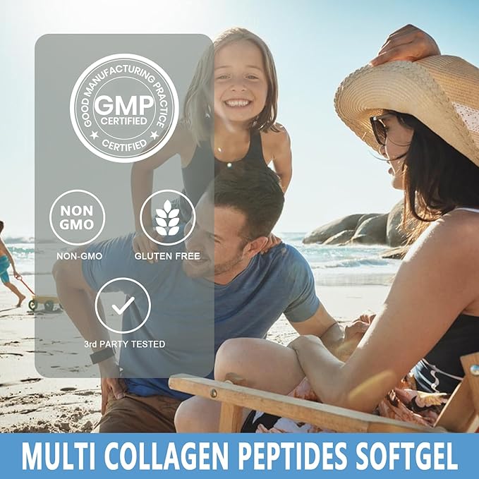 Collagen Peptides Softgels, Multi Collagen Peptide w/ Glucosamine Chondroitin MSM Biotin, Hydrolyzed Collagen Peptides Complex for Women Supports Skin Hair Nail Joints Bones Gut Health, Non-GMO