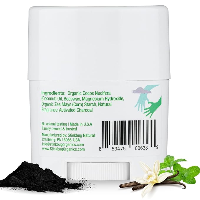 Stinkbug Naturals Organic Aluminum Free Travel Size Deodorant Stick with Vanilla Mint, Coconut Oil and Activated Charcoal, 0.75 Ounce Pack of 6