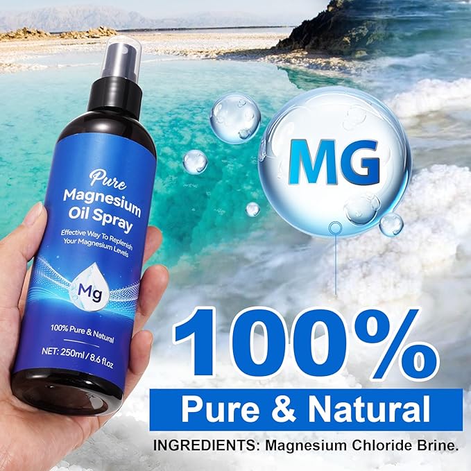 Magnesium Oil Spray 8.6Fl Oz, 2Pack Pure Magnesium Spray for Feet, Body and Skin, Topical Mg Oil, Easy to Absorb
