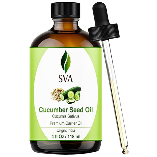 SVA Cucumber Seed Oil - 4 Fl Oz – 100% Natural Cold Pressed Cucumber Oil - for Face, Skin Care, Hair Care, Scalp Massage & Body Massage – Carrier Oil with Dropper