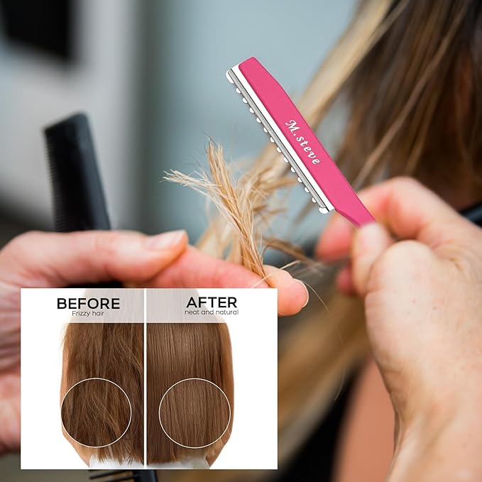 Hair Razors For Cutting Hair 6.89",Hair Cutting Razor Professional Texturizing Cutting Razor with Replacement Stainless Steel Blades,Ideal for Salon/Home -11PCS Pink