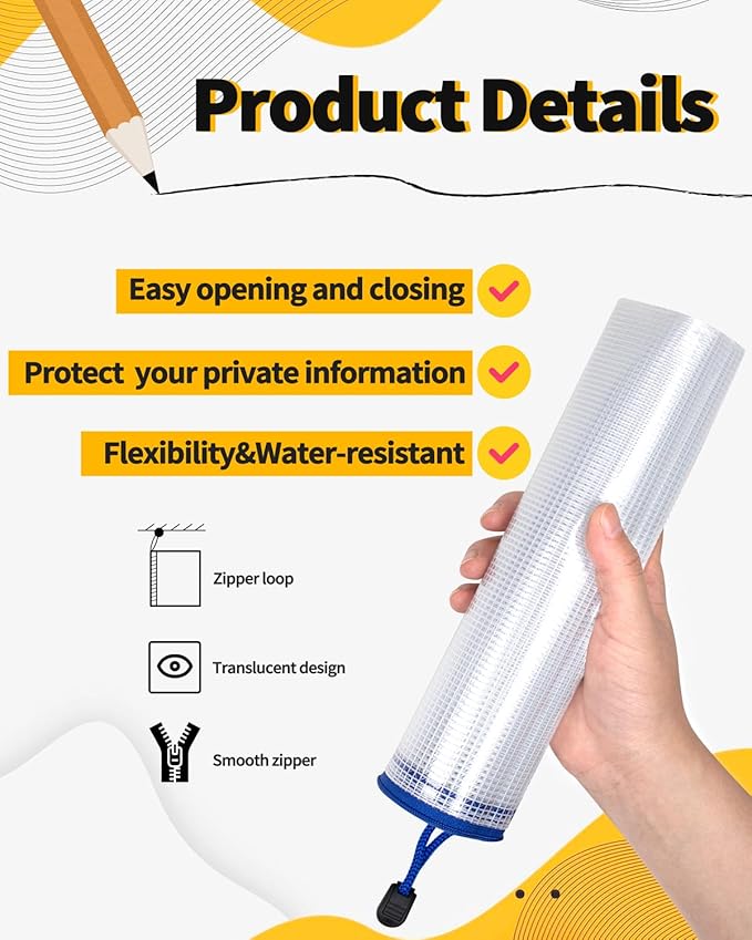 SUNEE Plastic Mesh Zipper Pouch 6.8x9.2 in (9 Colors, 18 Packs),Extra Large Water-Resistant Zip Bag for School Office Supplies, Puzzles & Games Organizing Storage