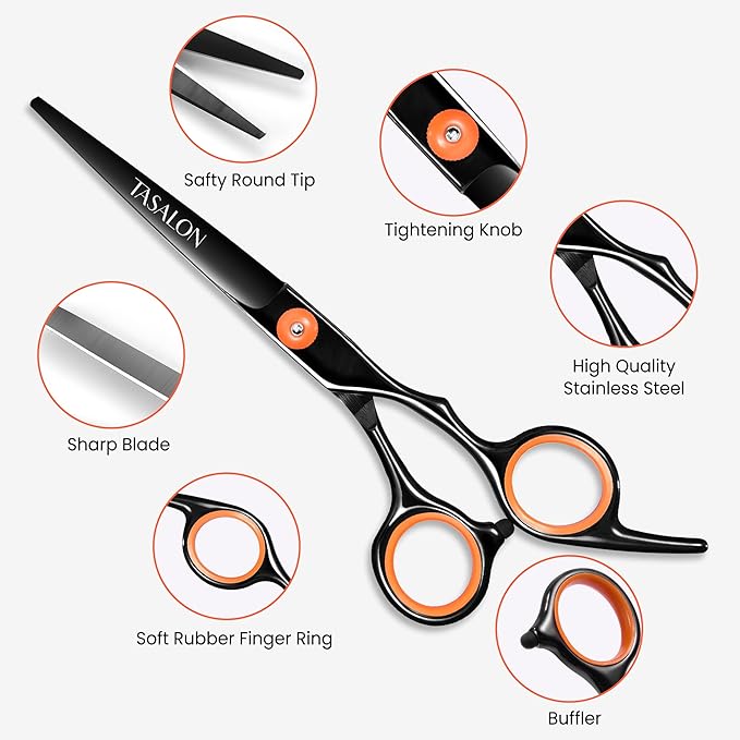 TASALON Hair Cutting Scissors Kit- All-in-1 Set of Hair Cutting Scissors - Professional Hair Shears, Thinning Scissor, Hair Comb, Neck Duster in Leather Bag -Haircut Scissor Kit