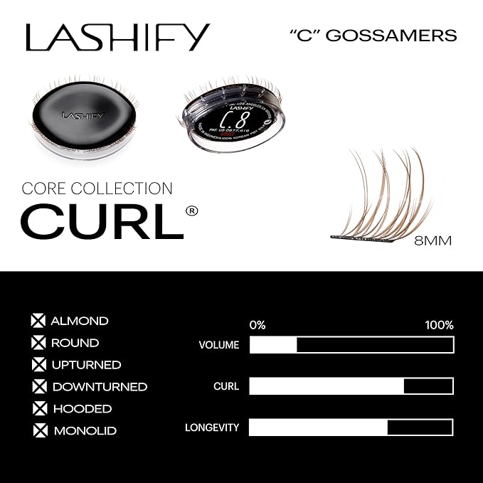 Lashify Curl 8mm Gossamer Eyelash Extensions Refill, Ginger Color, DIY False Lashes for a Natural Look