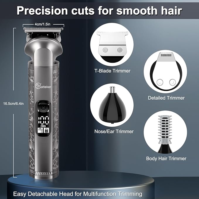 Hatteker Professional Hair Clippers for Men Beard Trimmer Clippers and Trimmer Set Waterproof T-Blade Trimmer Cordless Grooming Kit Nose Body Hair Trimmer Barber Clippers Hair Cutting Kit