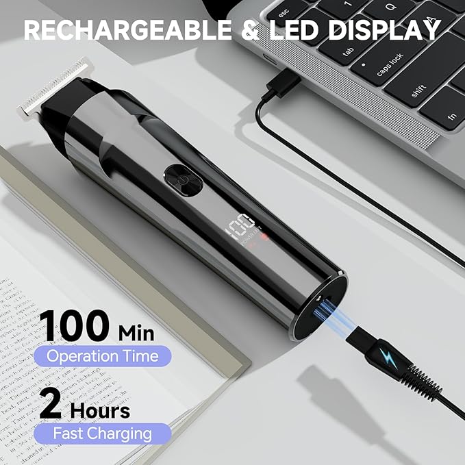 Beard Trimmer for Men, 5-in-1 Cordless Hair Clipper Kit with Foil Razor, Waterproof Body, Nose & Ear Groomer, Precision Trimming for Beard, Hair & Body Care (Gray)