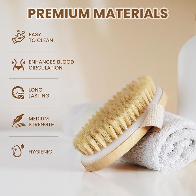 POPCHOSE Dry Brushing Body Brush, Natural Bristle Dry Skin Exfoliating Brush Body Scrub for Flawless Skin, Cellulite Reduction, Lymphatic Drainage and Blood Circulation Improvement