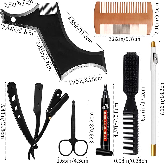 Beard Shaper for Men Beard Shaping Tools - Beard Straightener, Beard Template Guide, Professional Straight Edge Razor, Edge Blade, Barber Pencil, Beard Comb, Scissor, Gifts for Men Boyfriend Husband