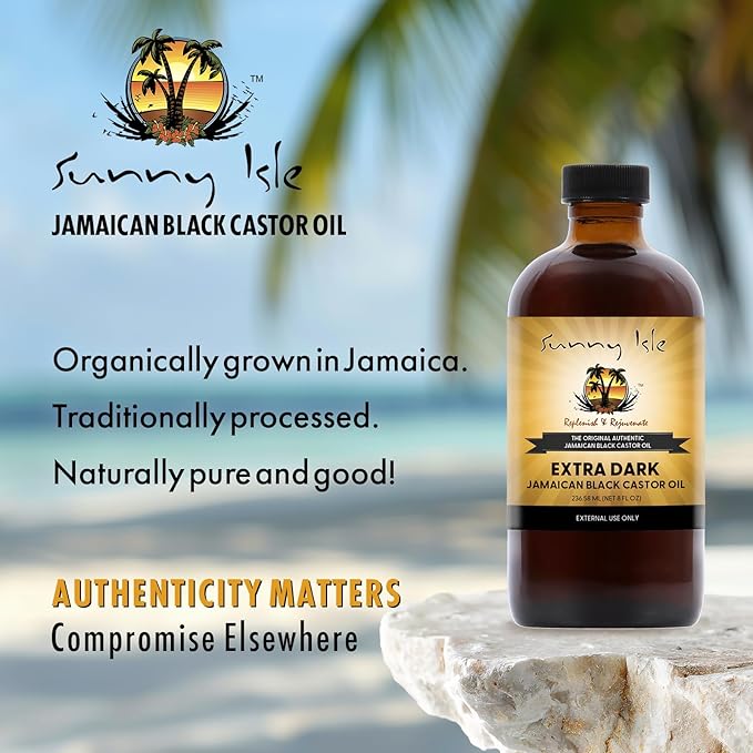 Sunny Isle Extra Dark Jamaican Black Castor Oil, 8 fl. oz. | 100% Natural High Potency Treatment for Hair, Scalp