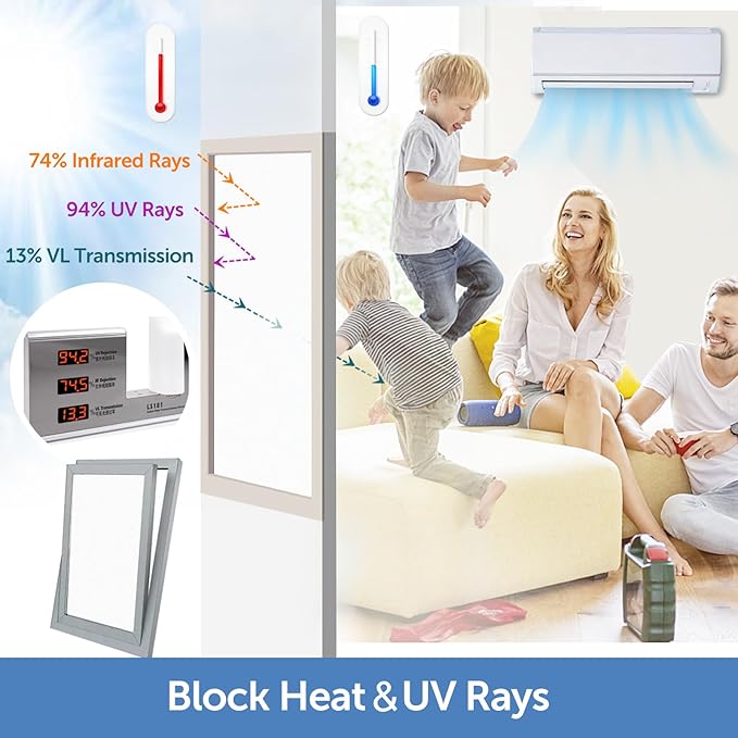 HIDBEA Frosted Window Privacy Film - Non Adhesive Static Cling Glass Stickers Sun UV Blocking Heat Control Door Covering Decals for Home Office, Frosted White, 11.8 x 78.7 Inch