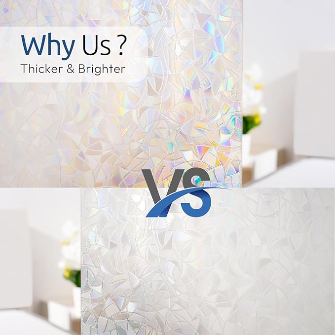 rabbitgoo Window Privacy Film Rainbow Film Decorative Window Sticker, 3D Static Stained Glass Cling Tint for Home Heat Control Non-Adhesive, 17.5 x 118.1 inches